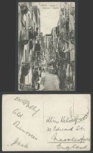Malta Old Postcard Strada S Giuseppe Valletta Maltese Street Scene Postally