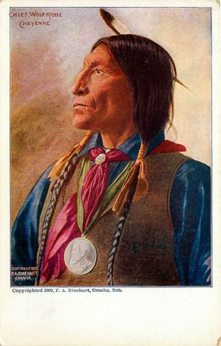 1903 Native American Indian Postcard: Chief Wolf Robe Cheyenne By R.  A.  Rinehart