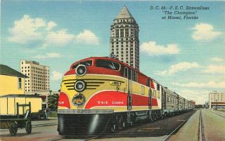 Dade 1940s Streamliner Railroad Train Fllorida Postcard Linen Teich 6631