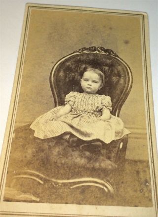 Antique American Civil War Era Victorian Fashion Child,  Worcester,  MA CDV Photo 3