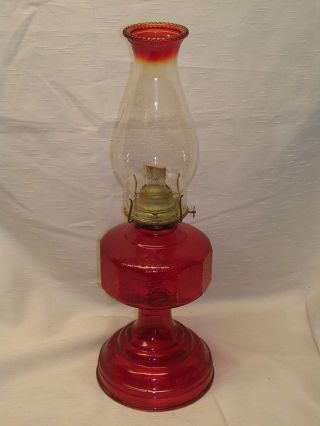 Vintage Oil Lamp Ruby Red Flashed/painted Eagle Burner