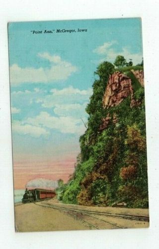 Ia Mcgregor Iowa Antique Linen Post Card Train Rounding Point Ann