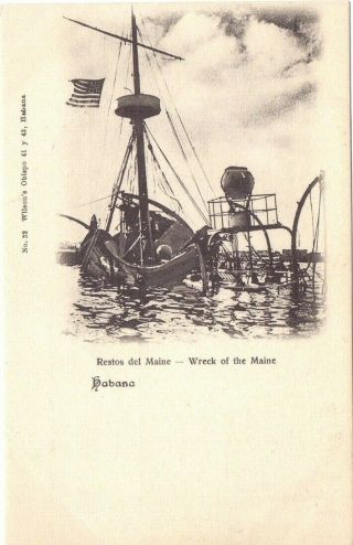 Cuba 1900s Havana - Wreck Of The Maine & U.  S.  Flag - Postcard By: Wilson 