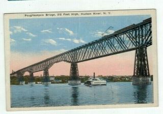 Ny Poughkeepsie York Vintage Post Card Bridge Over Hudson River