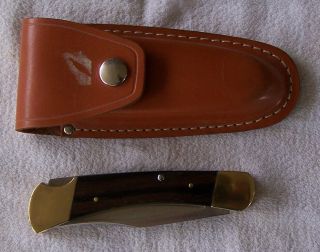 Vintage Buck 110 Usa Lock Blade Knife With Leather Sheath