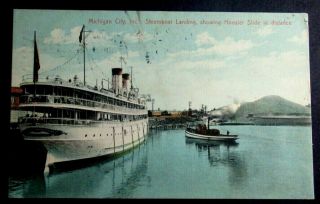 1910 Postcard Of Michigan City Indiana Steamboat Landing With Hoosier Slide