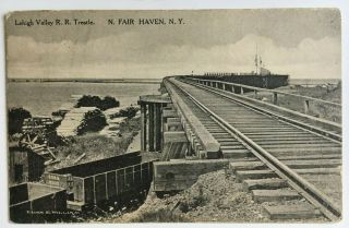 1910 Ny Postcard North Fair Haven Lehigh Valley Rr Railroad Trestle Rail Cars