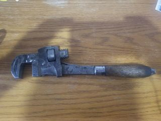 Vintage Adjustable 14 " Pipe Wrench With Wood Handle Stillson Atlas Co