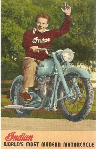Advertising Postcard Indian Motorcycle 40s Chicopee Ma Arrow Scout