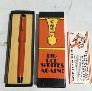 Vintage Parker Big Red Ballpoint Pen Not Fountain,  Box Instructions Collector