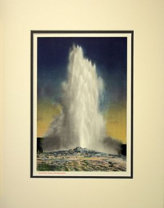 Haynes,  Old Faithful Double Matted 6 " X9 " Print,  Yellowstone Park 1930 