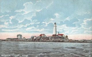 Boston Ma Lighthouse Hugh C.  Leighton Publisher Postcard