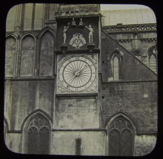 Glass Magic Lantern Slide Wells Cathedral Clock C1900 Photo Somerset.  England