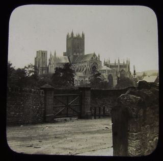 Glass Magic Lantern Slide Wells Cathedral From Walls C1900 Photo Somerset