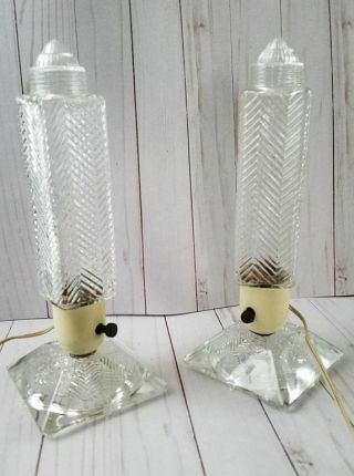 2 Vintage Retro Art Deco Bullet Torpedo Skyscraper Boudoir Glass Lamps