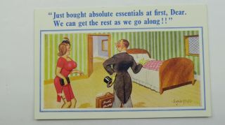 1950s Mcgill Saucy Comic Postcard Newlyweds Big Boobs Stockings First Time Buyer