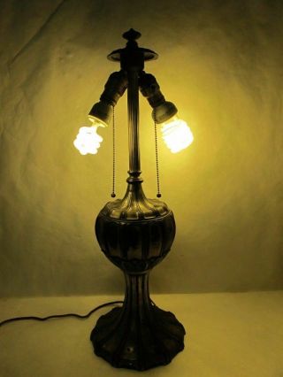 MASSIVE MILLER REVERSE - PAINTED SLAG GLASS LAMP WITH CHIPPED ICE TEXTURING 8