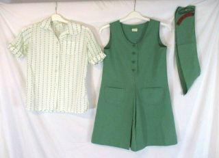 Vintage Girl Scout Uniform Jumper Blouse Shirt Sash Green Sz 14 Cb95b
