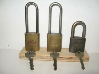3 Vintage Best Padlocks W/ Two 3 " Shackles & One 1 1/2 " Shackle - " Safety First "