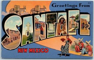 Vintage Santa Fe Mexico Large Letter Postcard Indian Scene Curteich Linen