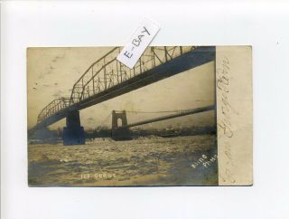 Wheeling Wv Rppc Real Photo 2 Bridges,  Ohio River,  " Ice Gorge " 1907 Postcard