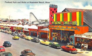Nantasket Beach Ma Funland Park And Rialto Roller Coaster Postcard