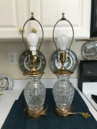 Set 2 Large 22 " Waterford Glandore Cut Crystal Electric Table Lamps Exlnt