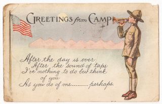 Antique Wwi Military Greetings From Camp Postcard