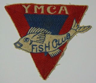 Rare Antique Old Vintage 1940s 1950s YMCA FISH CLUB Triangle Advertising Patch 2