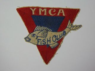 Rare Antique Old Vintage 1940s 1950s YMCA FISH CLUB Triangle Advertising Patch 3