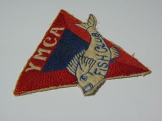 Rare Antique Old Vintage 1940s 1950s YMCA FISH CLUB Triangle Advertising Patch 8