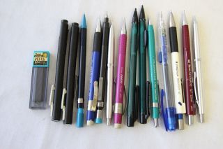 12 Vintage.  7mm Mechanical Pencils With Lead And Erasers.  Assorted Brands