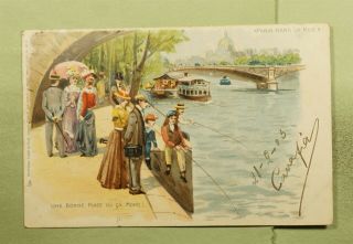 Dr Who 1903 France Paris Street View Bridge/waterway Postcard To England D99092