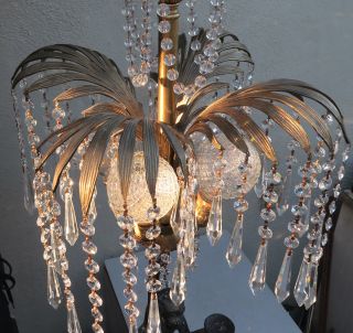 Monkey Chandelier crystal Palm frond tree brass bronze swag lamp Prisms beads 5