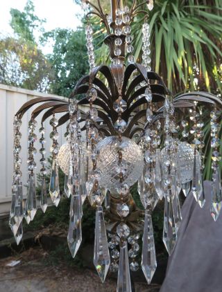 Monkey Chandelier crystal Palm frond tree brass bronze swag lamp Prisms beads 7