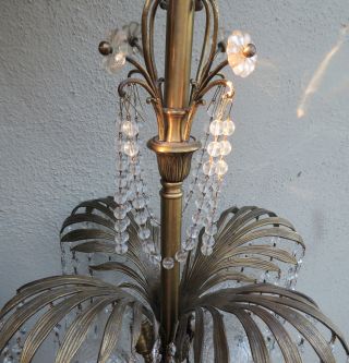 Monkey Chandelier crystal Palm frond tree brass bronze swag lamp Prisms beads 9