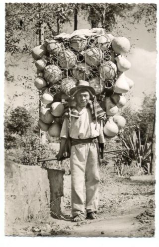 Guatemala Rppc - Indian Man Carrying Pottery Ca1940 