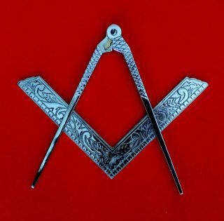 Masonic Lodge Ceremonial Silver 6 " Large Square And Compass Forbible Class A - 3099