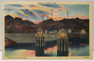 Sunset At Boulder Dam Mexico To Rhode Island Linen 1940 