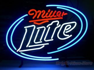 17 " 13 " Miller Lite Neon Sign For Store Beer Bar Pub Real Neon Glass Light