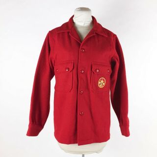 Vintage Boy Scouts Mens Red Shirt Jacket Sz 40 Wool Patch Official
