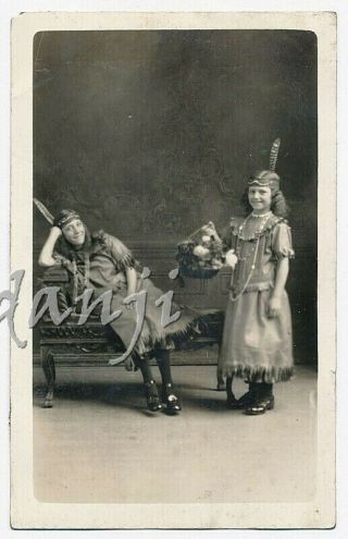 Girls In Indian Maid Costumes In Silly Studio Pose 1907 - 1918 Rppc Photo Postcard