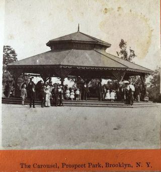 1870’s Photo Stereoview The Carousel,  Prospect Park,  Brooklyn,  Ny