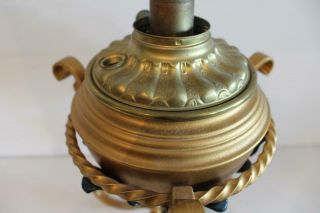 Antique Vintage Wrought Iron Font Oil Lamp Gold w/ Flowers Burner Made in USA 5