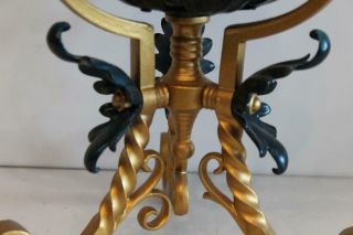 Antique Vintage Wrought Iron Font Oil Lamp Gold w/ Flowers Burner Made in USA 8