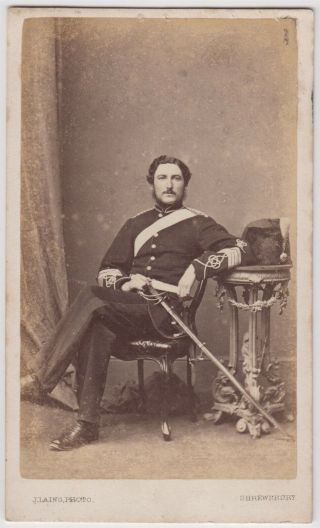 Military Cdv - Shrewsbury,  Soldier Seated With Busby