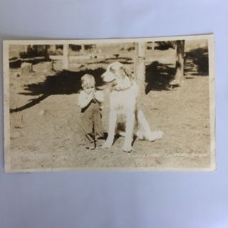 Somerit Lodge Odeil Lake Oregon Boy With Dog Rppc Real Photo Unposted Postcard