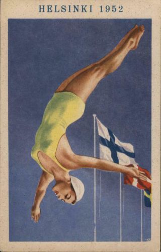 Olympics Helsinki 1952 Woman Diver Postcard Vintage Post Card