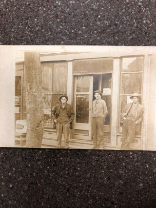 Early 1900s Rppc Old Country Store With Three Rugged Men
