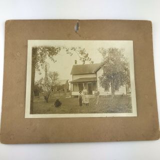 Vintage Antique Photo Farm House Windmill Sepia 8 X 10 Inches